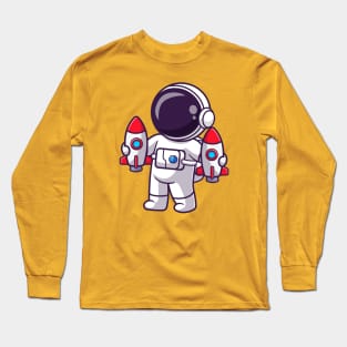 Cute Astronaut Holding Rocket Toys Cartoon Long Sleeve T-Shirt